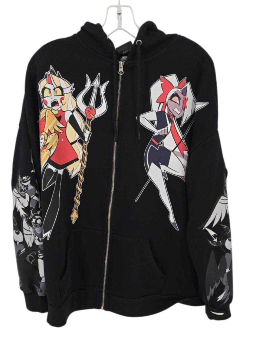Hazbin Hotel Charlie Vaggie Womens S/M Oversized Zip Hoodie Hot Topic Black